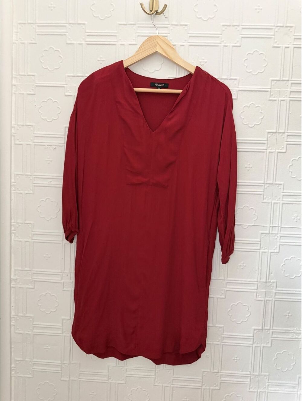 Madewell V-Neck Tunic Shift Dress Red Size XXS 3/4 Sleeve  PRICING: